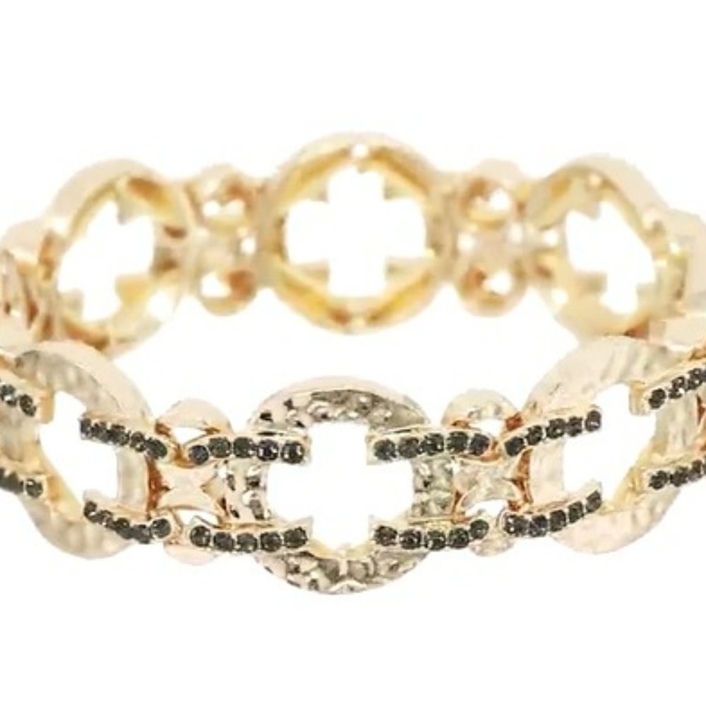 Chaps Bracelet black gold tone expandable two tone Glass alloy NEW